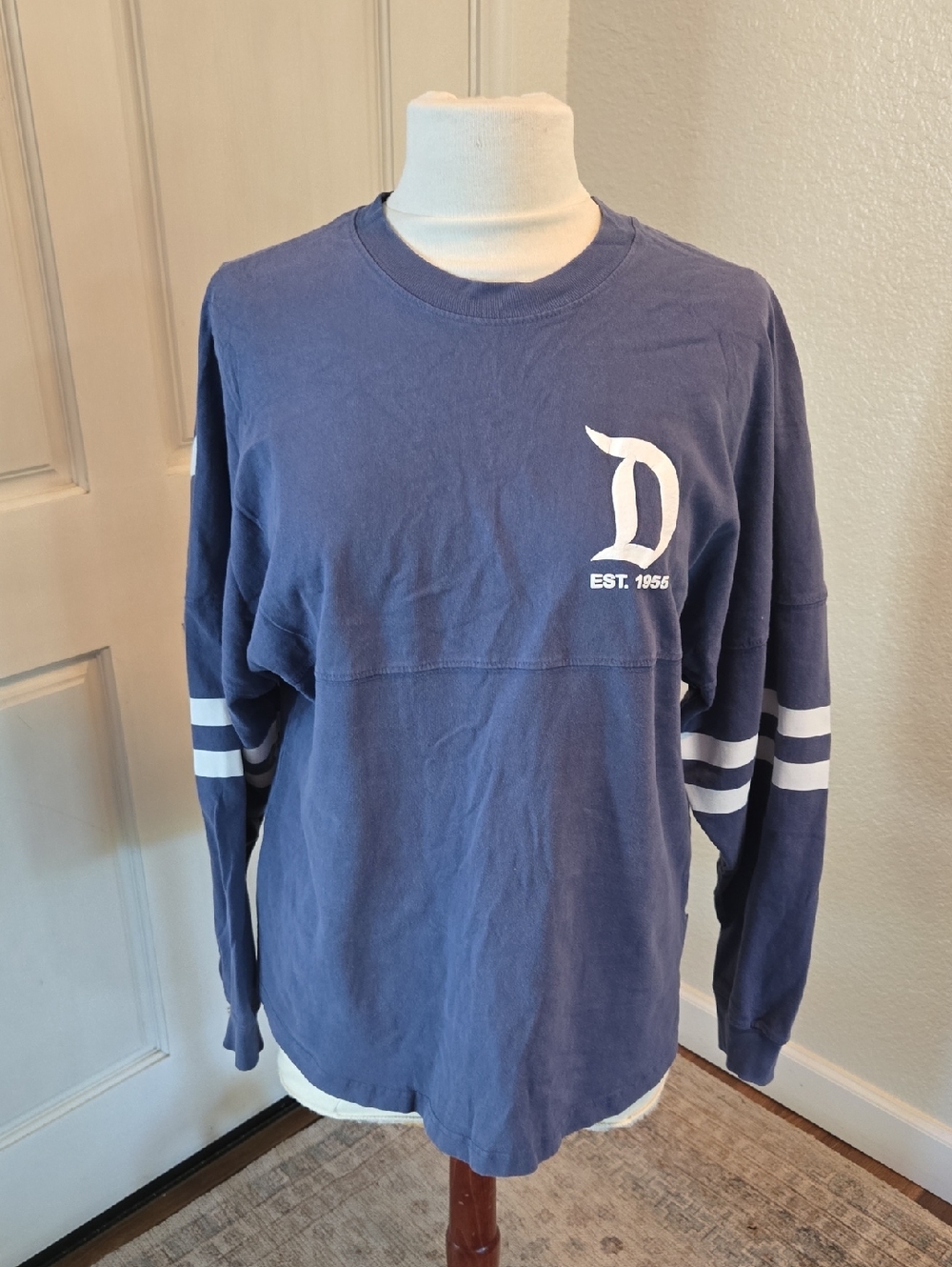 Disney Blue Long-Sleeve Crewneck Tee with White Logo Print